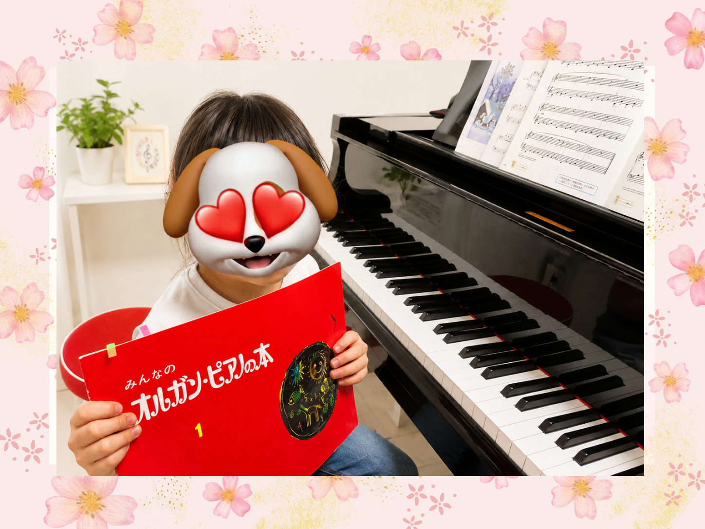 静岡市駿河区ぴあえれ音楽教室のグランドピアノでレッスン後に復習。定着タイムにより早くテキストが終わって喜んでいる様子。